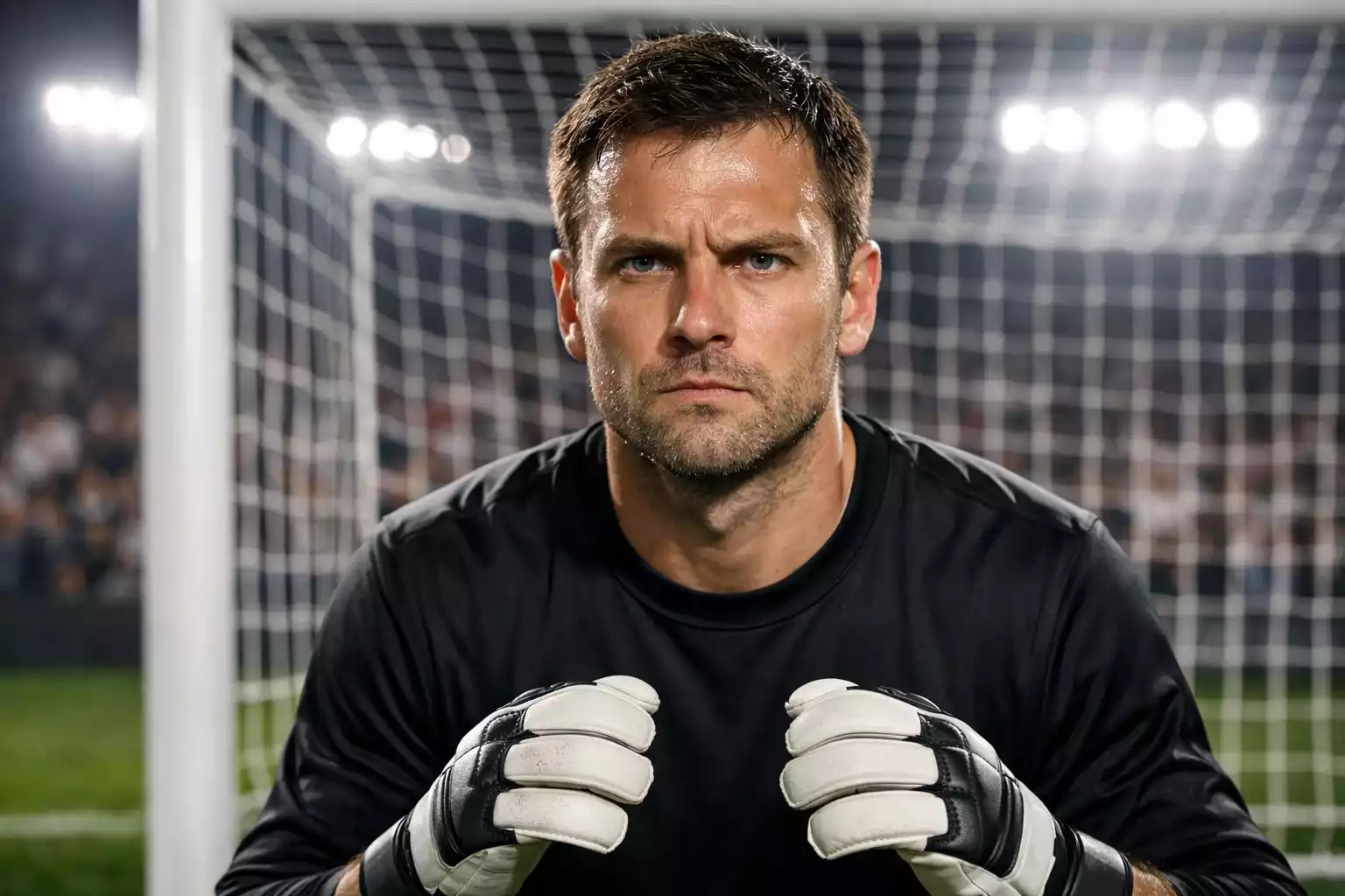 Portero de fútbol preparándose para una tanda de penaltis