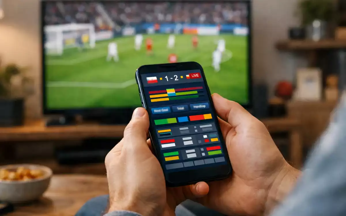 Persona viendo un partido de fútbol en directo en su smartphone