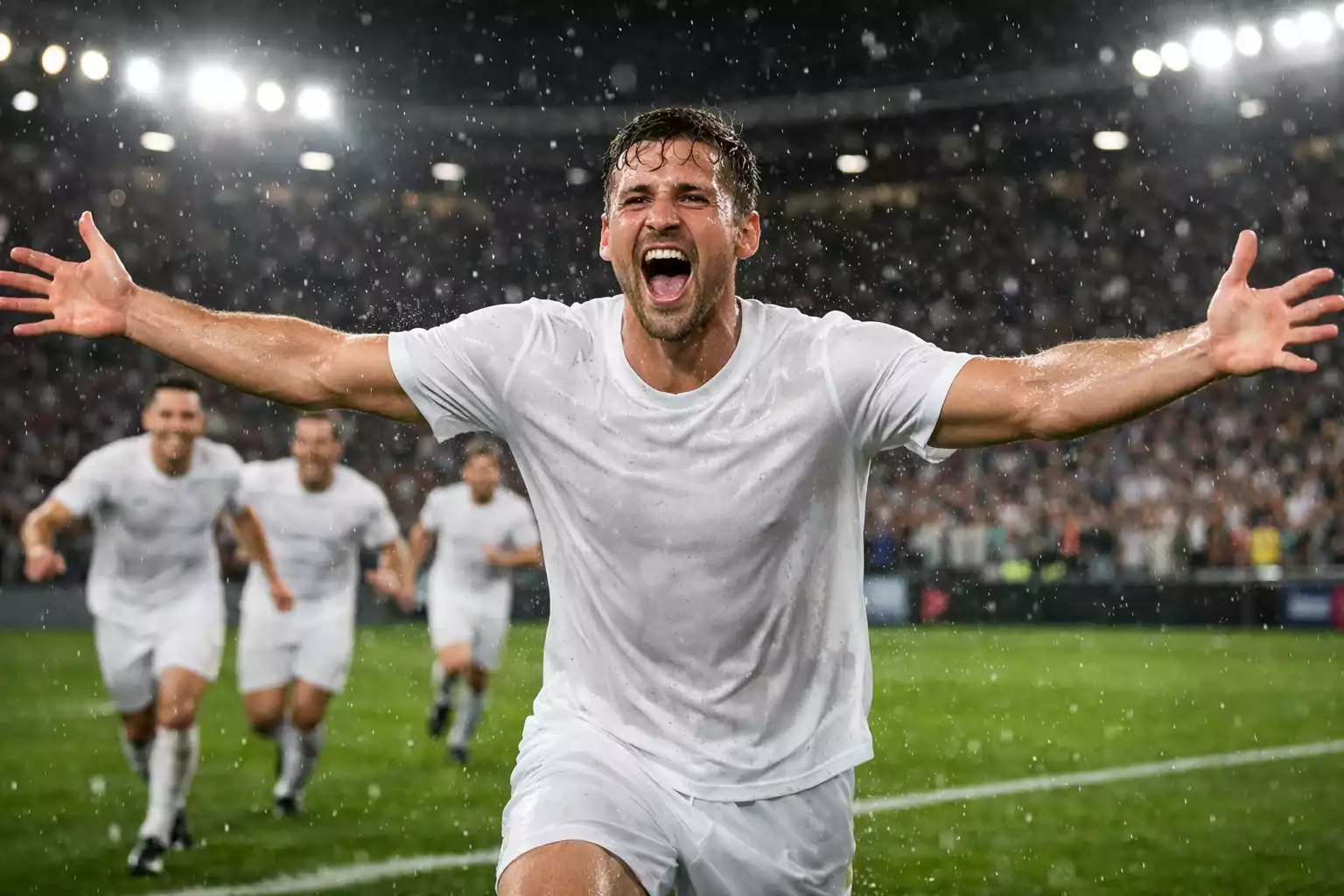 Jugadores de fútbol de élite en acción durante un partido internacional de alta competición